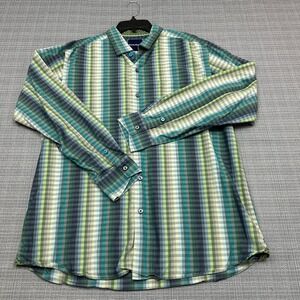 Tommy Bahama‎ Shirt Mens Large Blue Green Stripe Coastal Casual Button Up